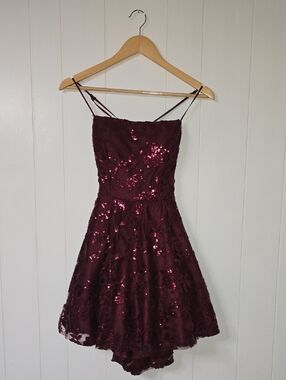 B Darlin Burgundy Sequin Lace Mini Dress